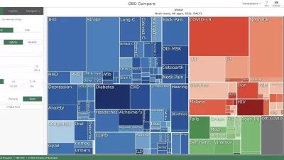 a tree map showing that primary causes of health loss include COVID-19, IHD, diabetes, depression, and neonatal disorders