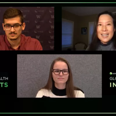 Dr. Caroline Stein, Dr. Hasan Nassereldine, and Pauline Chiou speak on a video call