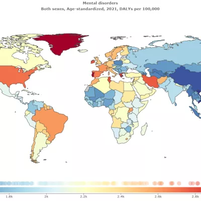 map showing where mental disorders have the greatest impact worldwide